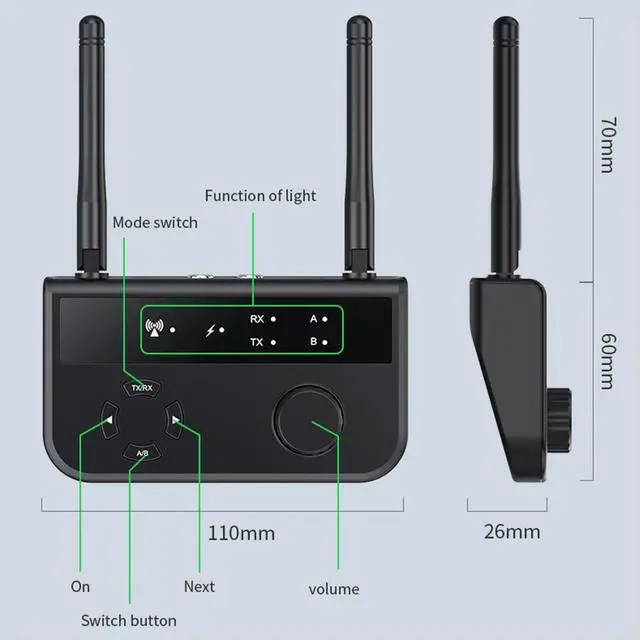 Alt view image 4 of 4 - Bluetooth-compatible5.3 Multifunctional Adapter 3.5mm AUX RCA USB Stereo Transmitter Adapter Transmission Distance 10m for PC TV