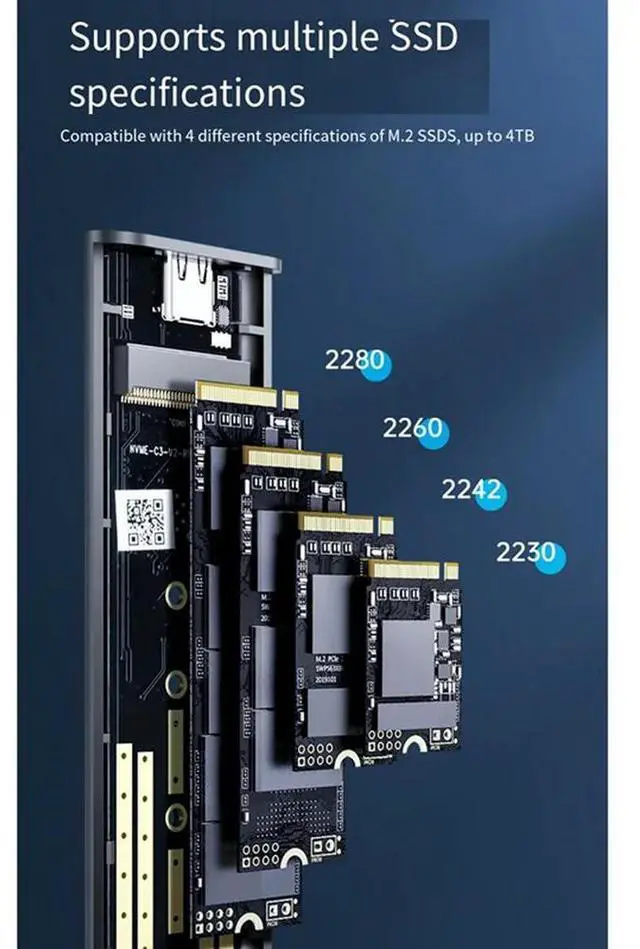 Main image of M.2 Nvme SSD Enclosure, 10Gbps Aluminum Tool-Free Case, Supports UASP, Pcie Type C, M Key Solid State Drive, Up To 4TB Durable
