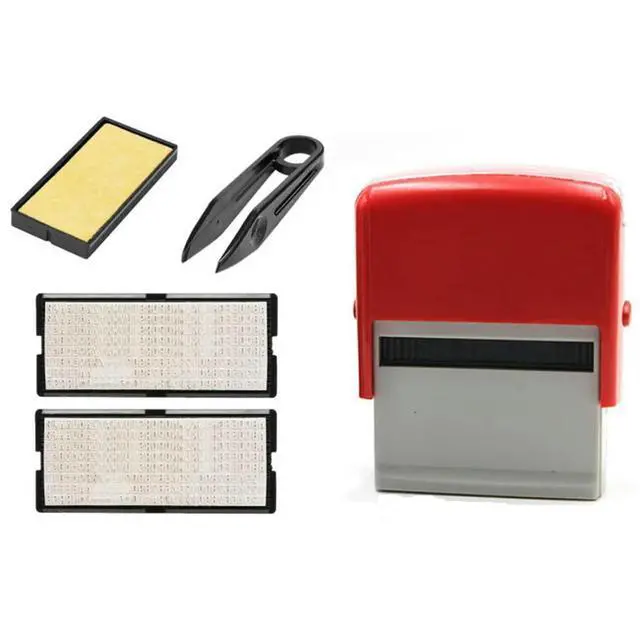 Alt view image 2 of 3 - 2Set Self Inking Stamp Set Custom DIY Business Name Number Address Printing Rubber Stamp With Tweezers Kit Blue & Red