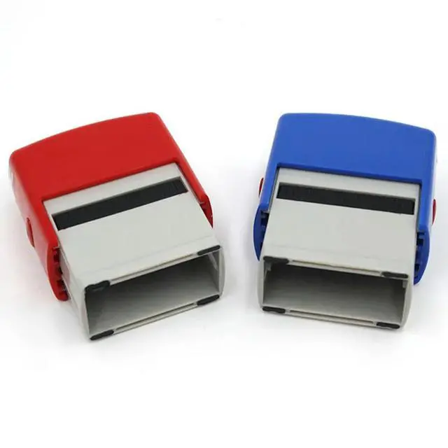 Alt view image 3 of 3 - 2Set Self Inking Stamp Set Custom DIY Business Name Number Address Printing Rubber Stamp With Tweezers Kit Blue & Red