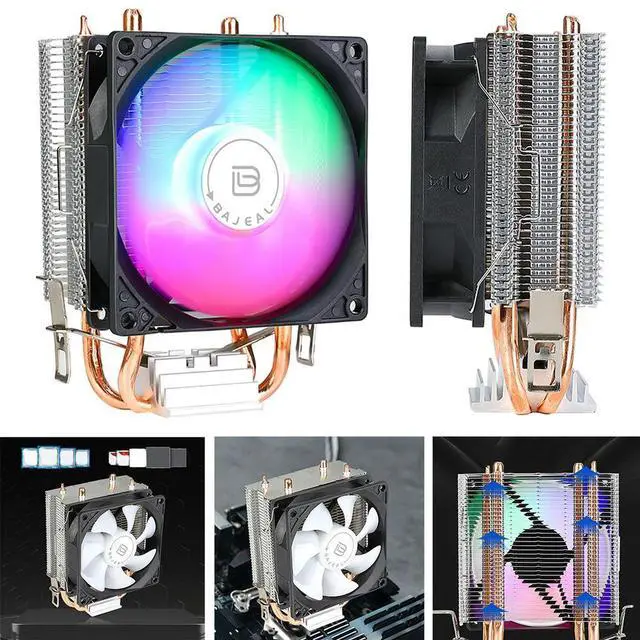 Alt view image 2 of 4 - 90mm CPU with 2 Heat Pipes CPU Air Quiet Rainbow RGB Cooling Fan for A775 1150/1151/1155/1156/1200 AM2