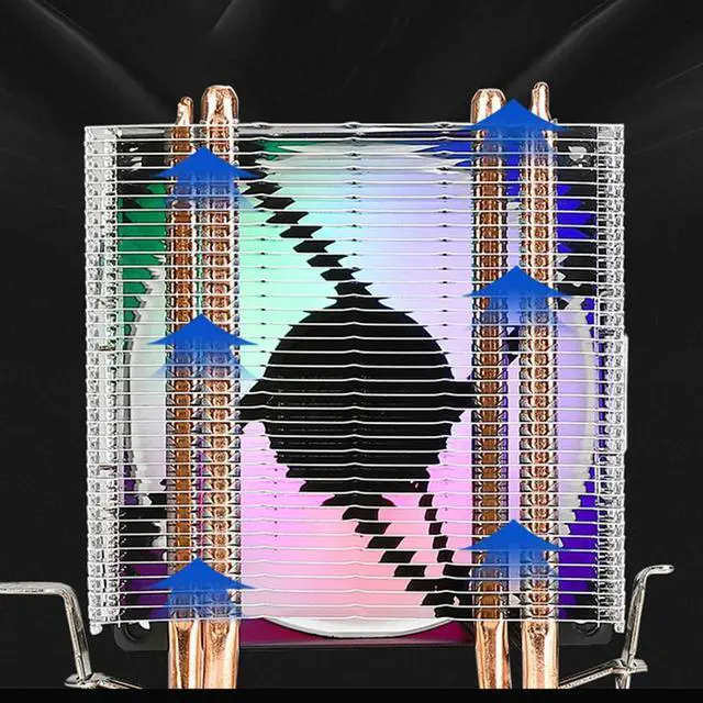 Alt view image 3 of 4 - 90mm CPU with 2 Heat Pipes CPU Air Quiet Rainbow RGB Cooling Fan for A775 1150/1151/1155/1156/1200 AM2