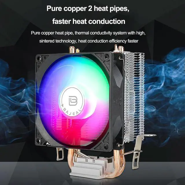 Alt view image 4 of 4 - 90mm CPU with 2 Heat Pipes CPU Air Quiet Rainbow RGB Cooling Fan for A775 1150/1151/1155/1156/1200 AM2