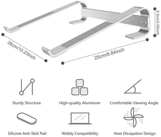 Alt view image 4 of 4 - Desk Laptop Stand Aluminum Alloy Laptop Riser Ergonomic Ventilated Support Notebook Bracket for 10-18inch Laptop