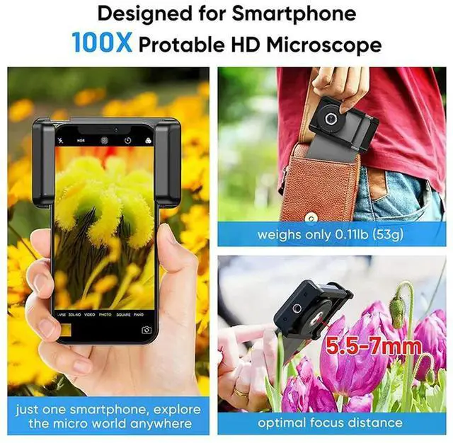 Alt view image 2 of 7 - Phone Macro Lens 100X Microscope Micro-Camera With LED Light CPL Handheld Pocket Compatible With phone Accessories