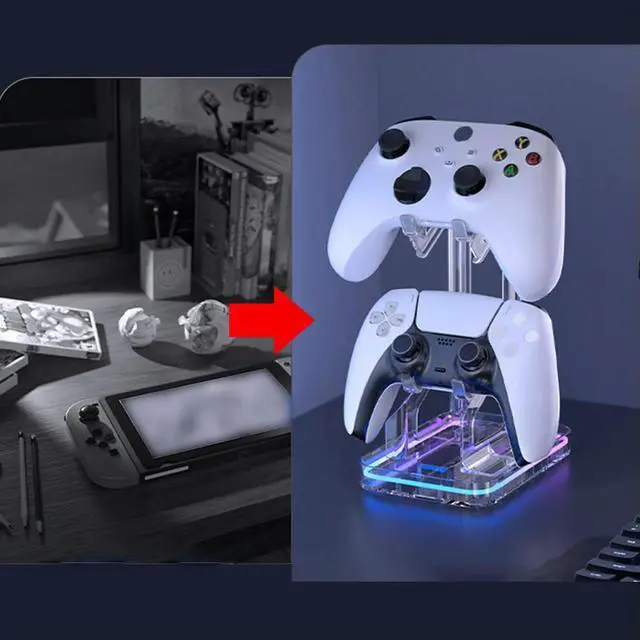 Alt view image 2 of 4 - RGB Gaming Controller Holder Space Saving Desk Mount Universal Organizer Anti-Slip Anti-Scratch for PS5 PS4 Switch Xbox
