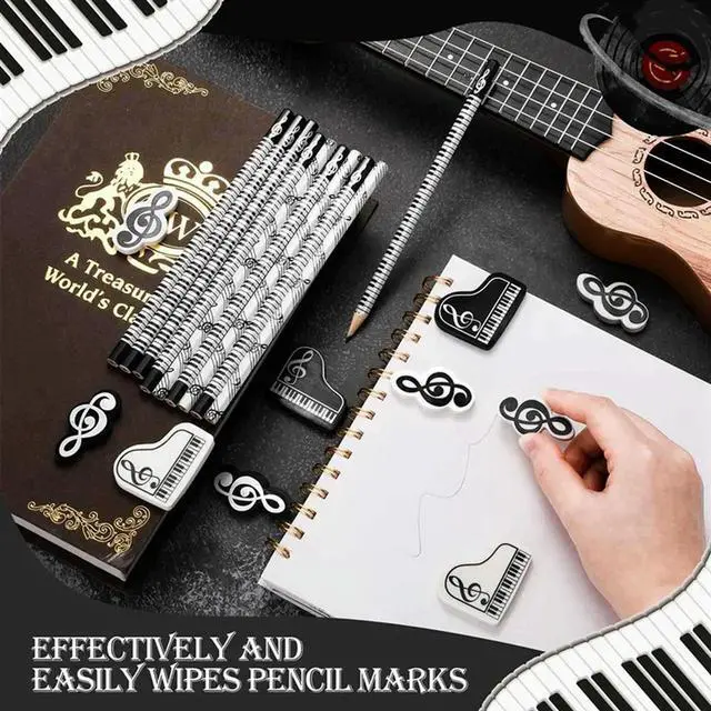 Alt view image 2 of 7 - Music Pencils Music Note Pencil With Music Themed Erasers Wood Pencils Bulk Keyboard Fun Pencils Erasers Gift (72 Pcs)