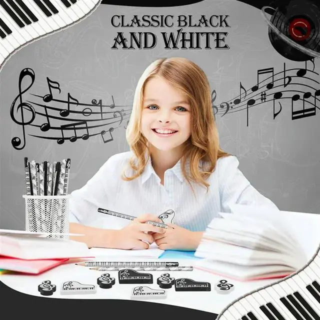 Alt view image 4 of 7 - Music Pencils Music Note Pencil With Music Themed Erasers Wood Pencils Bulk Keyboard Fun Pencils Erasers Gift (72 Pcs)