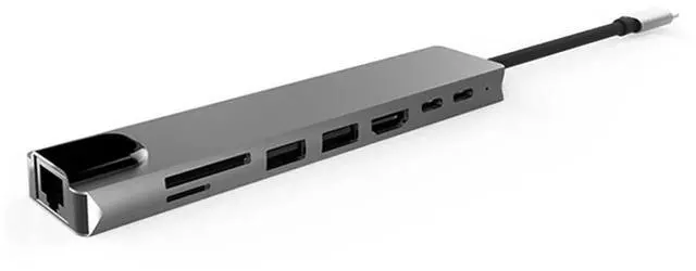 Main image of 8 in 1 USB C Hub Hdmi-compatible Pd Fast Charge Docking Station 100m Ethernet Port for Macbook Notebook Laptop Computer