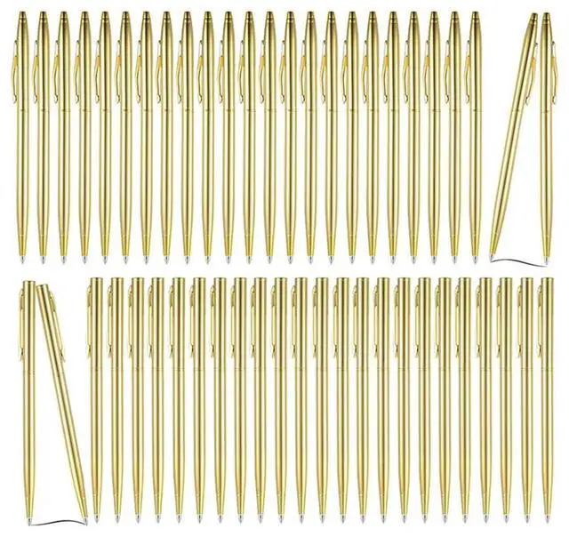 Alt view image 8 of 8 - Retractable Gold llic Slim Ballpoint Pen Set, 50Pcs, For Wedding Favors & Home Office  Black Ink, 1.0Mm Tip