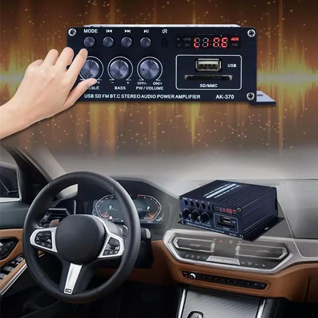 Alt view image 3 of 4 - AK-370 Bluetooth-compatible Amplifier 2.0 Channel Audio Amplifier DC 12V Audio Amplifiers Mini HIFI Stereo USB OTG Input