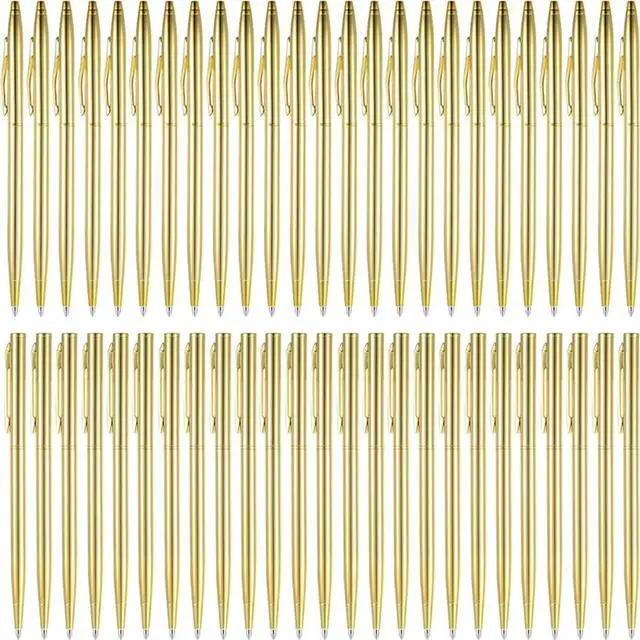 Alt view image 5 of 8 - Retractable Gold llic Slim Ballpoint Pen Set, 50Pcs, For Wedding Favors & Home Office  Black Ink, 1.0Mm Tip