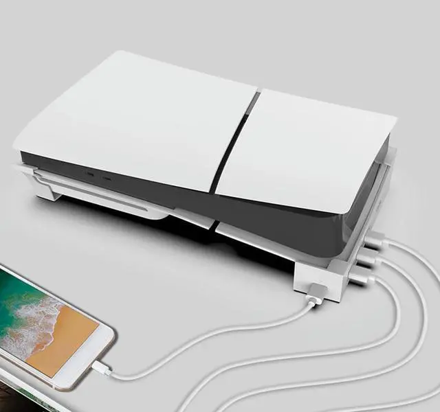 Alt view image 3 of 4 - For PS5 Slim Horizontal Holder with Hub Base Stand Holder 4 USB 2.0 Ports for 5 Slim Disc&Edition