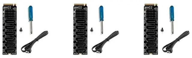 Alt view image 8 of 8 - 3X M.2 MKEY PCI-E Riser Card M.2 NVME To SATA3.0 PCIE To SATA 6Gpbsx6-Port Expansion Card ASM1166 Support PM Function