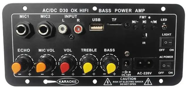 Alt view image 4 of 4 - 12V 220V Karaoke Amplifier Dual Microphone Bluetooth-Compatible Stereo Sound Amp Subwoofer Car Stereo Amplifier Board