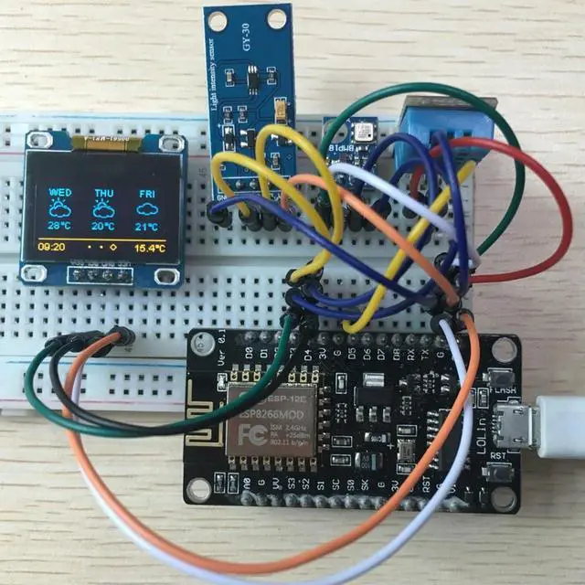 Main image of ESP8266 Weather Station Kit 0.96 Inch OLED IIC Display Weather Station Kit DIY Module Breadboards Electronics Component Set