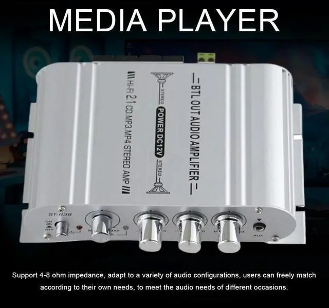 Alt view image 4 of 4 - 2.1 Channel Mini Power Amplifier with Subwoofer Output Audio Stereo Bass Amp 20Wx2+40W 12V for Home Car Meeting Theater