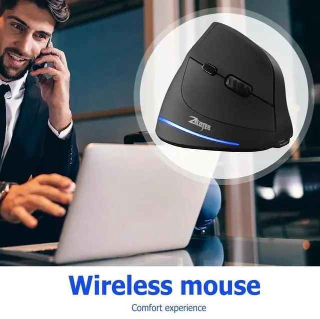 Alt view image 2 of 4 - ZELOTES F-35 6 Buttons Rechargeable Wireless 2400DPI Adjustable Vertical Mouse