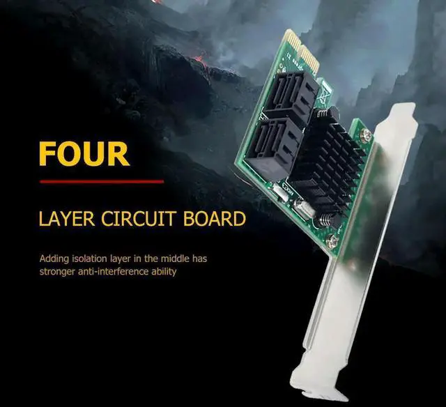 Alt view image 2 of 4 - PCI-E 1X SATA3.0 4 Port Expansion Card with Baffle 6Gbps for Extenders