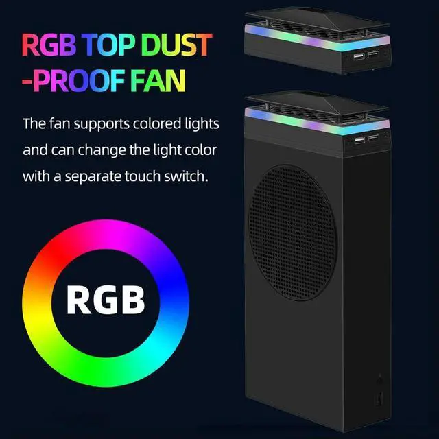 Alt view image 4 of 4 - Top Cooling Fan System 7 RGB LED Light Modes Game Console Cooling Fan Dustproof Top Cover 2 USB Ports 3 Gears for Xbox Console