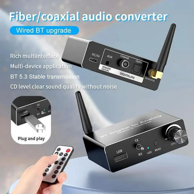 Alt view image 4 of 4 - BT To Analog Audio Converter SPDIF Optical To Analog L/R RCA Converter Toslink Optical To 3.5mm Jack Adapter