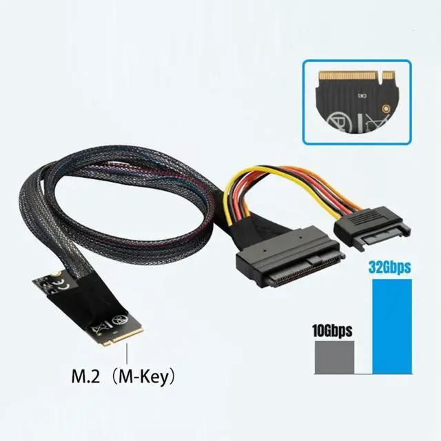 Alt view image 3 of 4 - M.2 M-Key to U.2 SFF-8639 Adapter Cable with SATA 15-Pin Female Connector for 2.5 inch NVMe SSD Hard Disk M2 to U.2 Cable