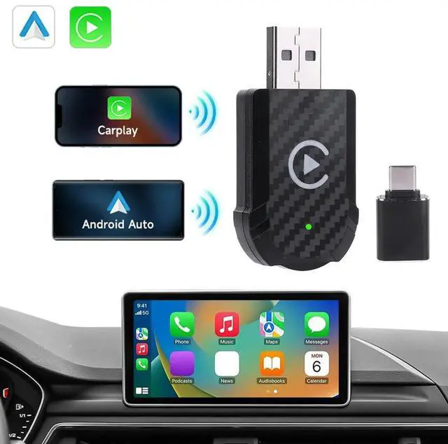 Main image of Wired To Wireless Carplay & Android Auto AI Box USB Plug and Play OTA Online Upgrade for Factory Wired Carplay Android Auto Cars