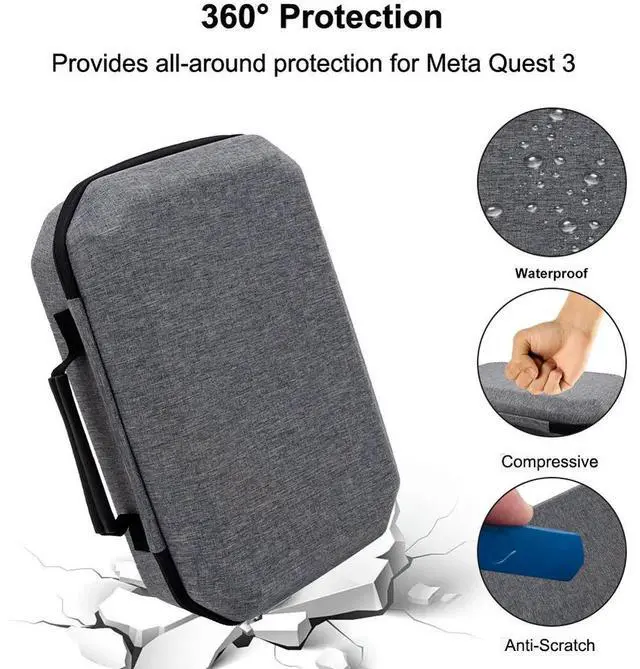 Alt view image 2 of 4 - Hard Carry Case with Lens Cover Waterproof Hardshell Case Shockproof Mesh Pocket for Quest 3 VR Headset Game Controller