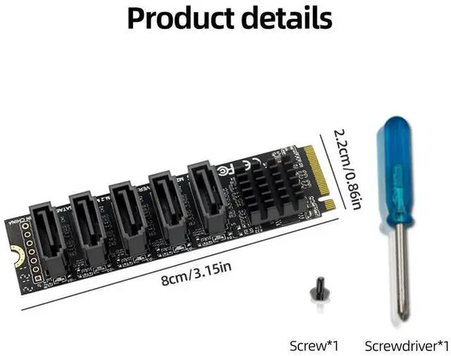Alt view image 4 of 4 - M.2 M-Key PCI Express To SATA 3.0 SSD Adapter Card JMB585 Chipset Expansion Card Support for  OS//Linux 6Gbps 5 Ports