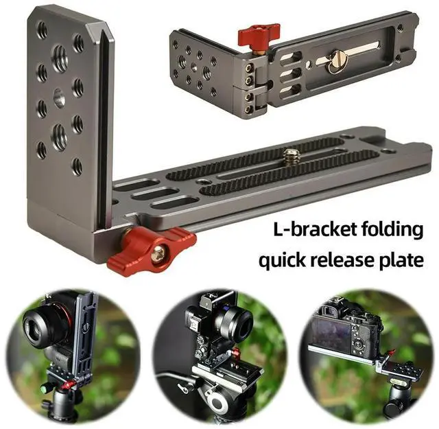 Alt view image 2 of 4 - Universal Camera L Bracket Foldable L-Shape Mount Plate Vertical Horizontal Switching L Shape Holder for Tripod