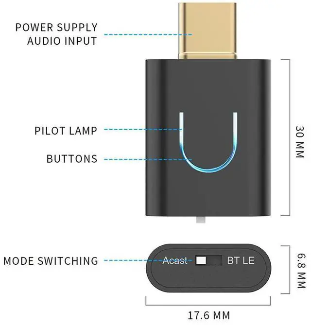 Alt view image 4 of 4 - Audio Transmitter Bluetooth-Compatible 5.4 Type-C Wireless Stereo Music Adapter USB C Type-C BT 5.4 Transmitter for PC TV PS 4/5