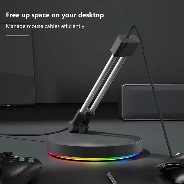 Alt view image 4 of 4 - RGB Mouse Bungee Cable Holder with Type-C Cable Gaming Mouse Cord Holder Anti-winding Gaming Mouse Bungee for Esports FPS Game