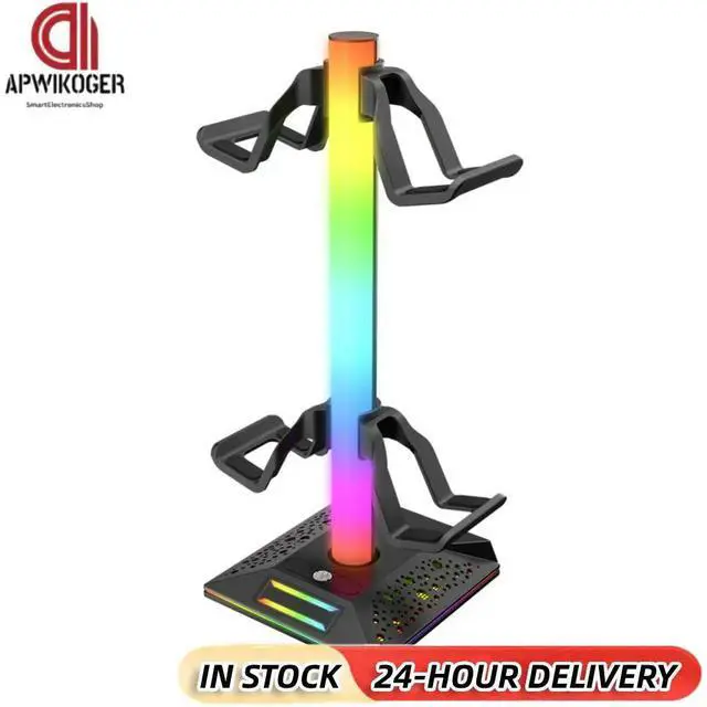 Main image of RGB Headphone Display Rack Touch Control Head Mounted Headphone Stand Rack Glow Dual USB Ports Charging for Universal Headphone