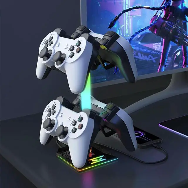 Alt view image 3 of 4 - RGB Headphone Display Rack Touch Control Head Mounted Headphone Stand Rack Glow Dual USB Ports Charging for Universal Headphone