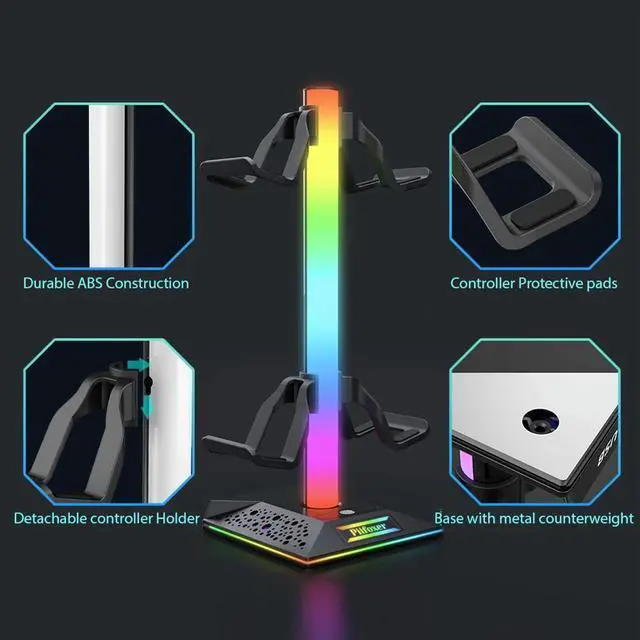 Alt view image 4 of 4 - RGB Headphone Display Rack Touch Control Head Mounted Headphone Stand Rack Glow Dual USB Ports Charging for Universal Headphone