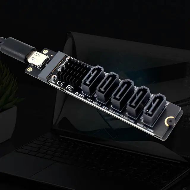 Alt view image 2 of 4 - Type C To 5-Port SATA 3.0 Adapter Card 6Gbps JM575+JMS580 Chip USB C To SATA 3.0 Expansion Card Type C To 5-Ch SATA 3.0 Expander