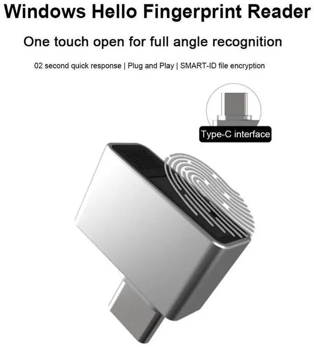 Alt view image 3 of 4 - Type-C Biometric Laptop PC Zinc Alloy Mini USB Fingerprint Reader USB Fingerprint Reader Module Device for Hello