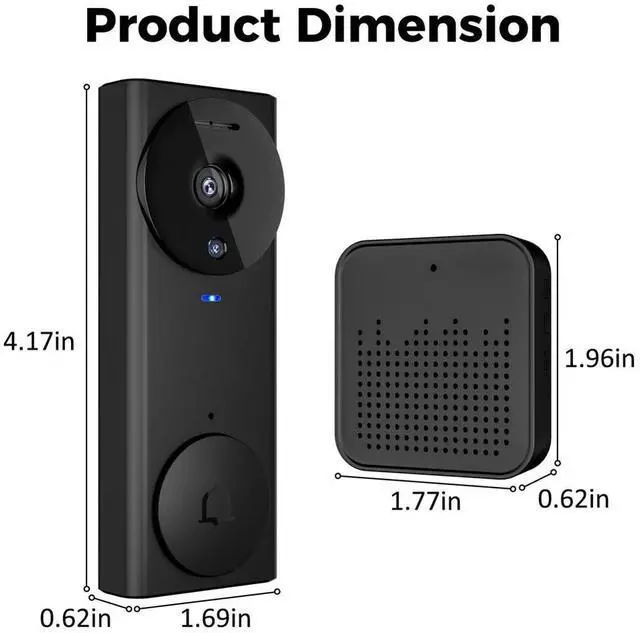 Alt view image 4 of 4 - 2.4G Wi-Fi Wireless Video Doorbell Two-Way Audio Video Doorbell 110° Wide Angle Night Vision for Home Office Warehouse