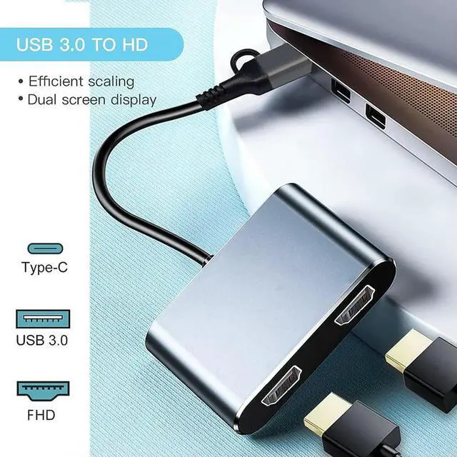 Alt view image 3 of 4 - USB 3.0 Type-C To Dual HD HDMI-Compatible Adapter 1080P 60Hz Display Port Splitter Adapter 5Gbps for Laptop Android Phone