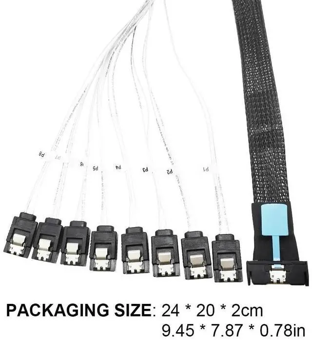 Alt view image 4 of 7 - 0.5M Cable Server Hard Drive Conversion Cable PCIe5.0 Slimline SAS MCIO 8I To 8*SATA Cable SAS MCIO 8I 74P To 8*SATA 7P Cord