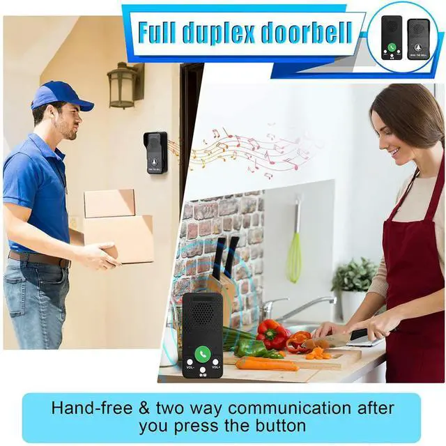 Alt view image 3 of 4 - Wireless Doorbell 1000mAh Adjustable Volume 4 Chimes One Press To Talk Full Duplex Intercom Door Bell Waterproof
