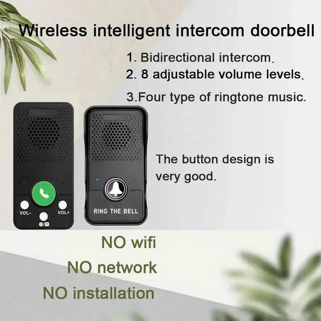 Alt view image 2 of 4 - Wireless Doorbell 1000mAh Adjustable Volume 4 Chimes One Press To Talk Full Duplex Intercom Door Bell Waterproof