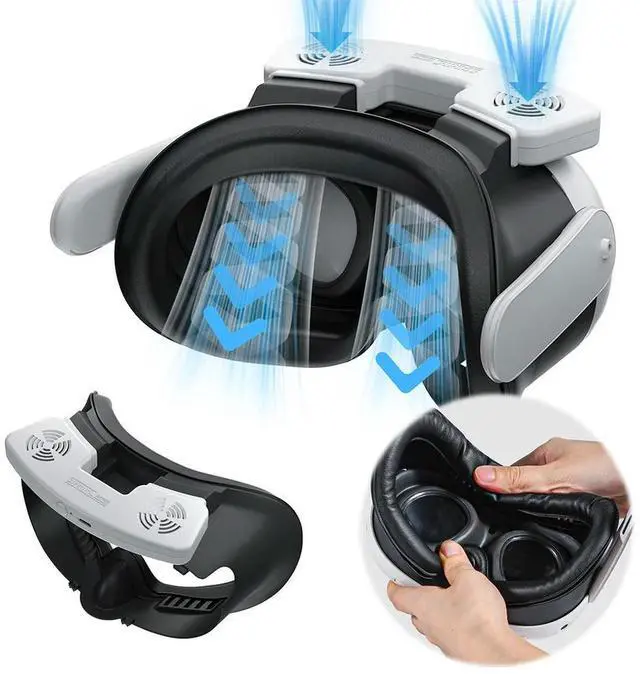 Alt view image 2 of 4 - VR Cooling Fan Air Circulation Breathable Cooling Fan Face Cover 3 Speeds with PU Face Cushion Pad for Quest 3 VR Headset