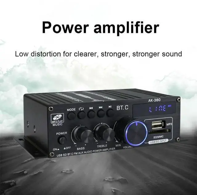 Alt view image 2 of 4 - AK380 Bluetooth-Compatible Amplifier 2 Channel Home Theater Amplifier HIFI Bass 40W+40W Music Player USB AUX for Home Car
