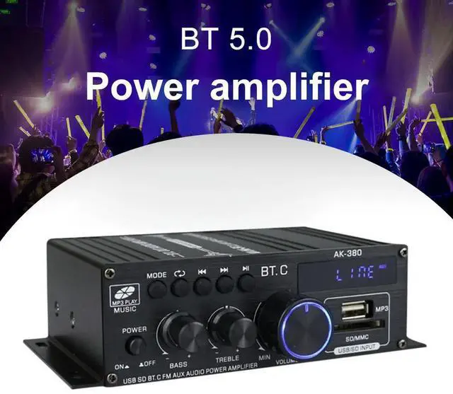 Alt view image 3 of 4 - AK380 Bluetooth-Compatible Amplifier 2 Channel Home Theater Amplifier HIFI Bass 40W+40W Music Player USB AUX for Home Car