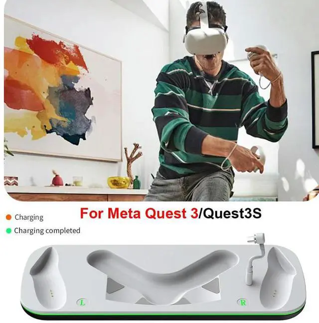 Alt view image 3 of 4 - For Quest 3/3S Charging Base VR Headset Controller Charger Dock Station With LED Indicator Controller Fast Charging Dock