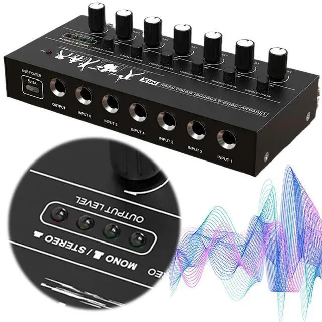 Main image of 6-Channel Mini Audio Mixer DC 5V Line Mixer Ultra Low Noise Easy Operation for Guitars Bass Keyboards and Stage Mixing