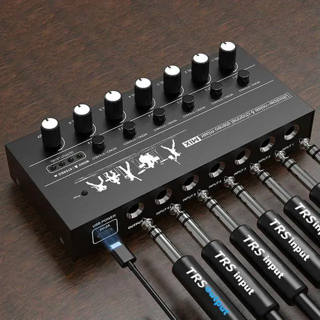 Alt view image 2 of 4 - 6-Channel Mini Audio Mixer DC 5V Line Mixer Ultra Low Noise Easy Operation for Guitars Bass Keyboards and Stage Mixing