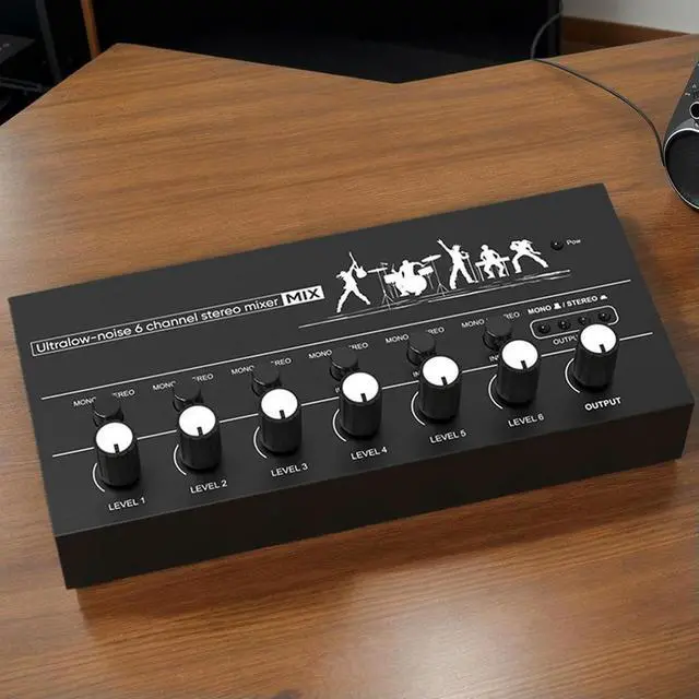 Alt view image 3 of 4 - 6-Channel Mini Audio Mixer DC 5V Line Mixer Ultra Low Noise Easy Operation for Guitars Bass Keyboards and Stage Mixing