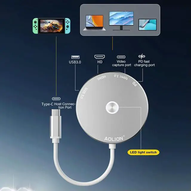 Alt view image 4 of 4 - USB 3.0 Hub Adapter PD Charging Portable Docking Station Video Capture TV Portable Docking Station for Nintendo Switch Laptop PC